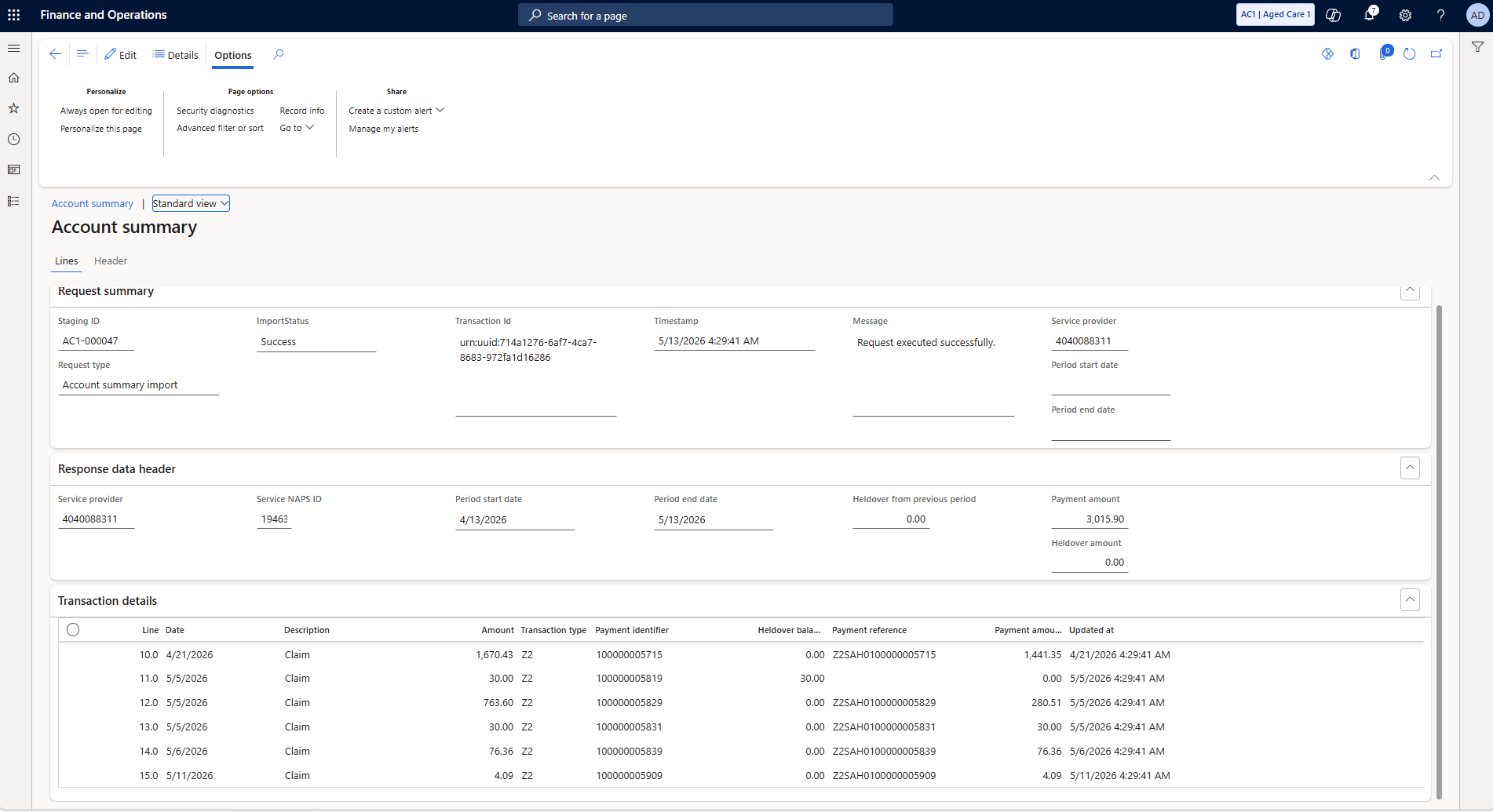 Placeholder — updated account summary with new claim transaction