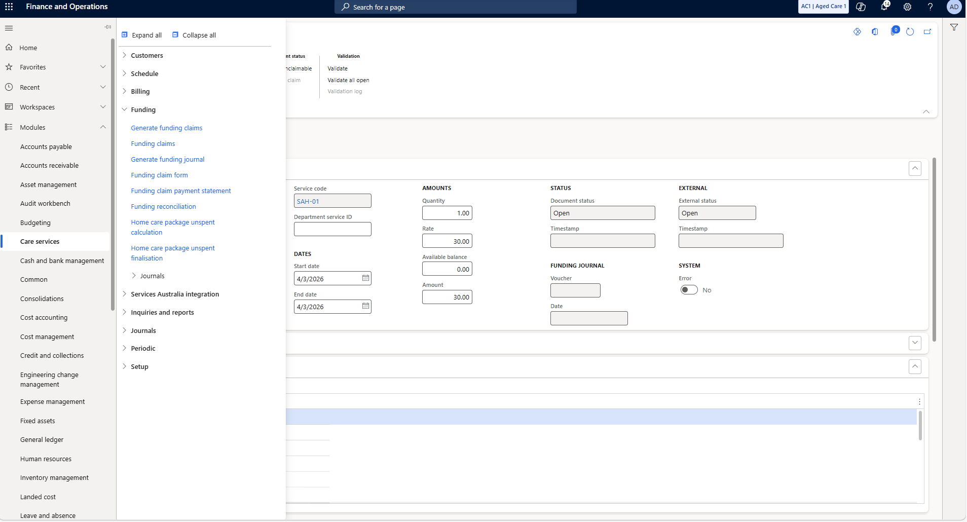 Navigate to Funding claim form