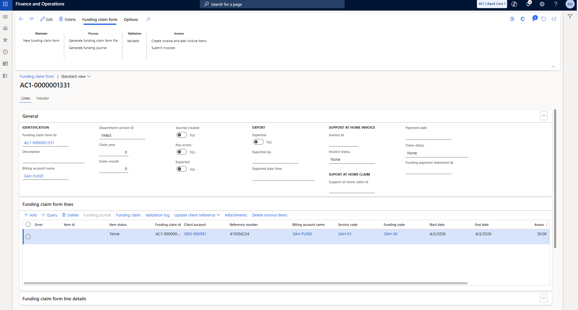 Funding claim form lines confirmed clean