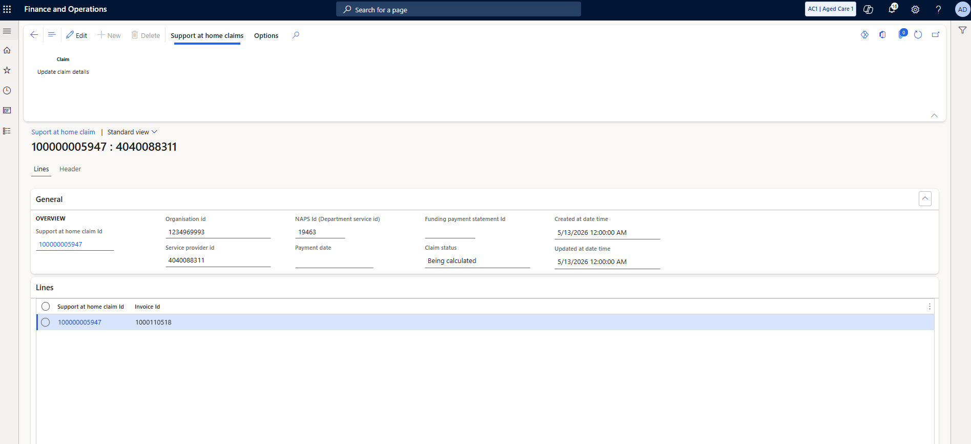 Claim with Update claim details panel