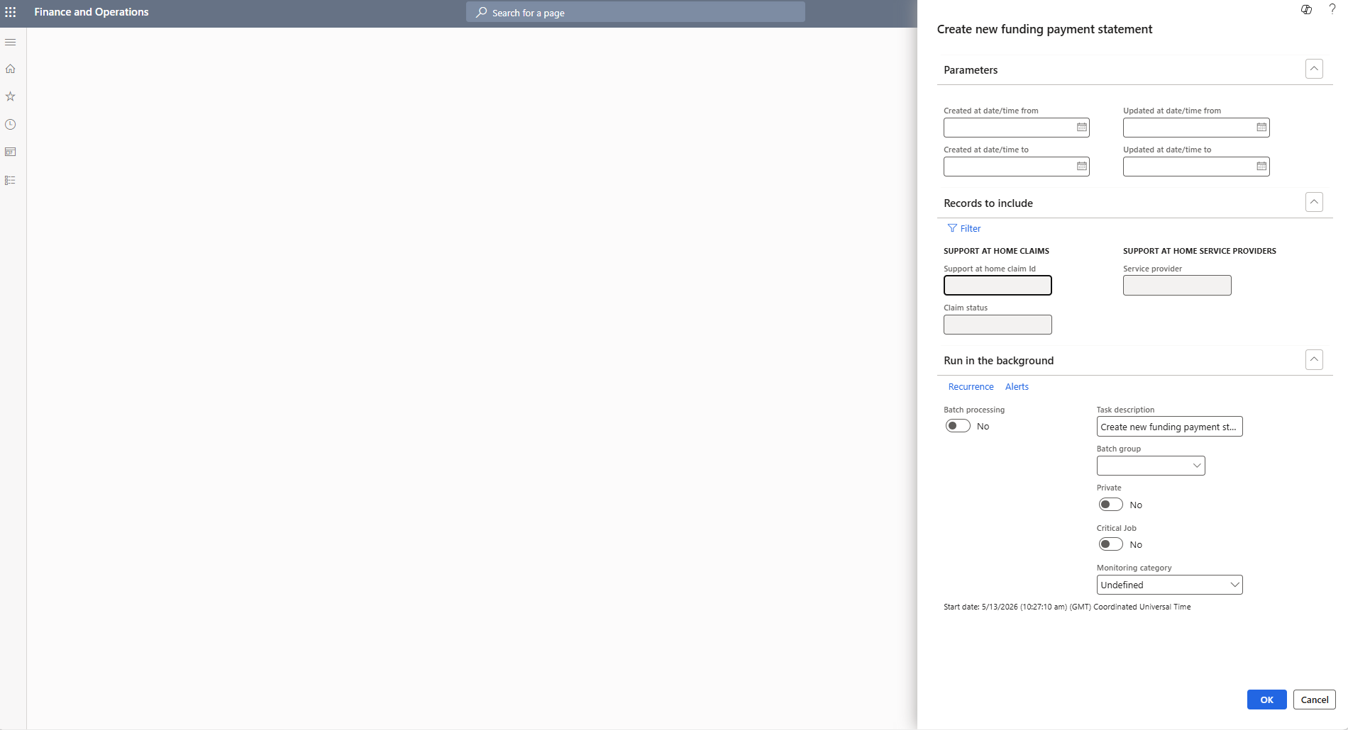 Create new funding payment statement dialog