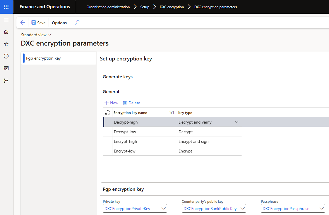 DXC encryption parameters